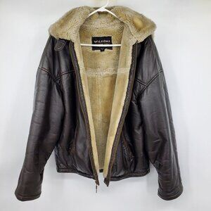 Vintage Wilsons Leather Faux Shearling Hooded Winter Bomber Jacket Coat Small